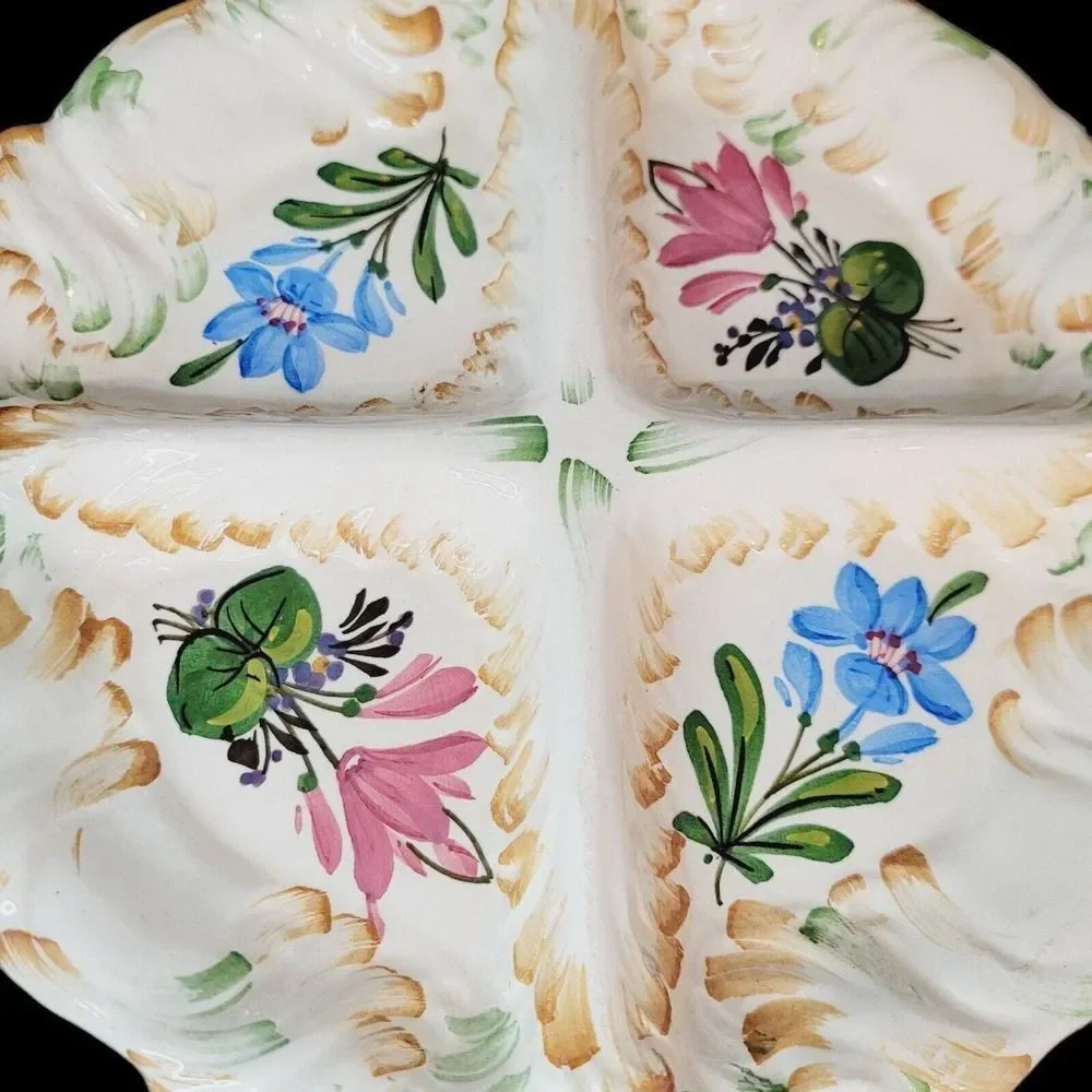 Vintage Italian Ceramic‎ Handpainted Floral Divided Serving Plate